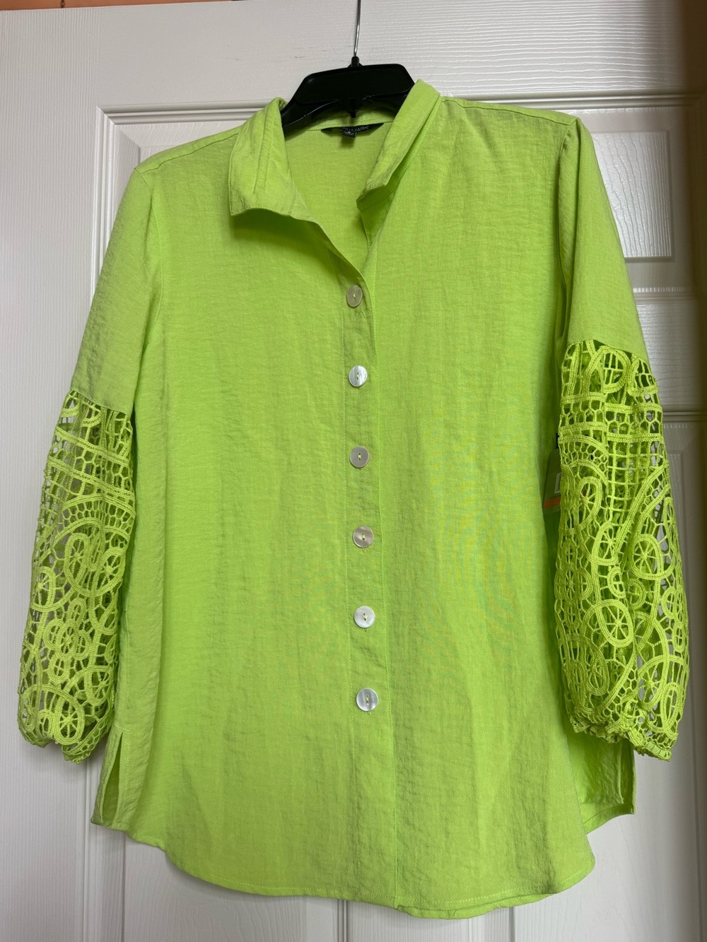 Lime John Mark Crochet-Sleeve Button Front Shirt or Lightweight Jacket NWT